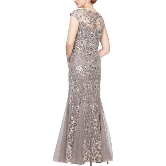 Alex Evenings Sequin Lace Sleeveless Gown w/ Mesh Godet Insets – Size 16 - Picture 3 of 9